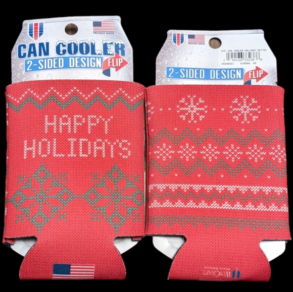 Wincraft Happy Holidays 2 Sided Can Cooler Coozies Set of 6 NWT - Picture 6 of 6